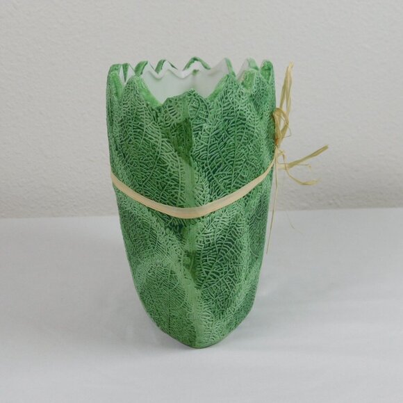 Green Leaves Design Embossed Decorative Display Tabletop Indoor/Outdoor Vase Bow - Picture 4 of 9